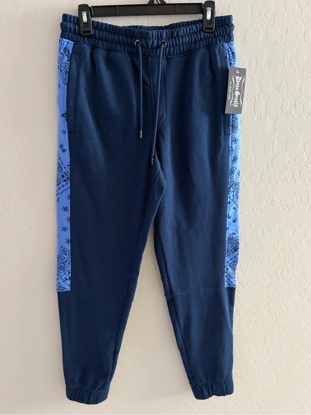 Unisex Navy Blue Jogger Pants with Light Blue Bandana Side Stripe!